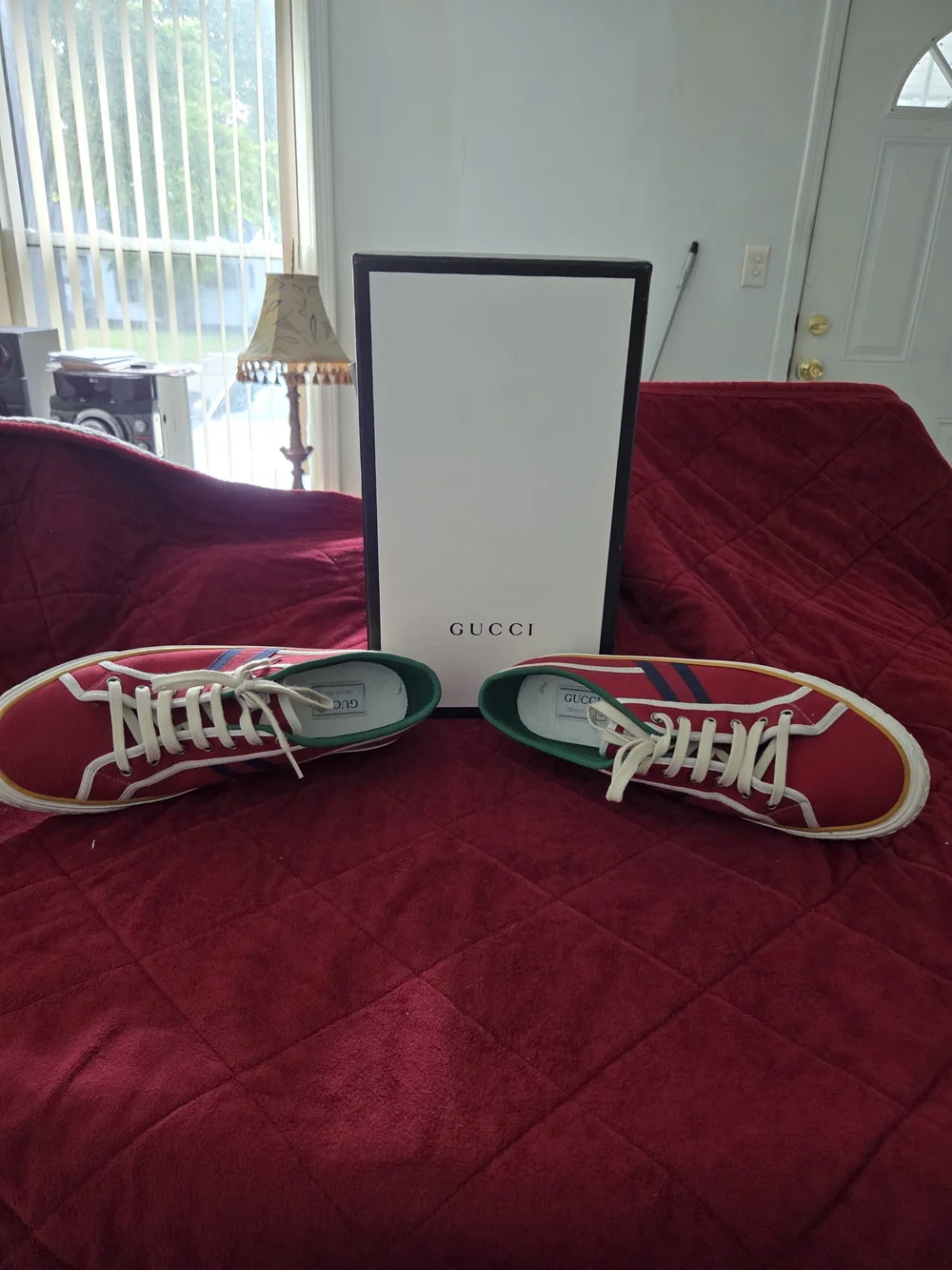 Gucci Men’s Red Canvas Low-Top Sneakers with Green Lining